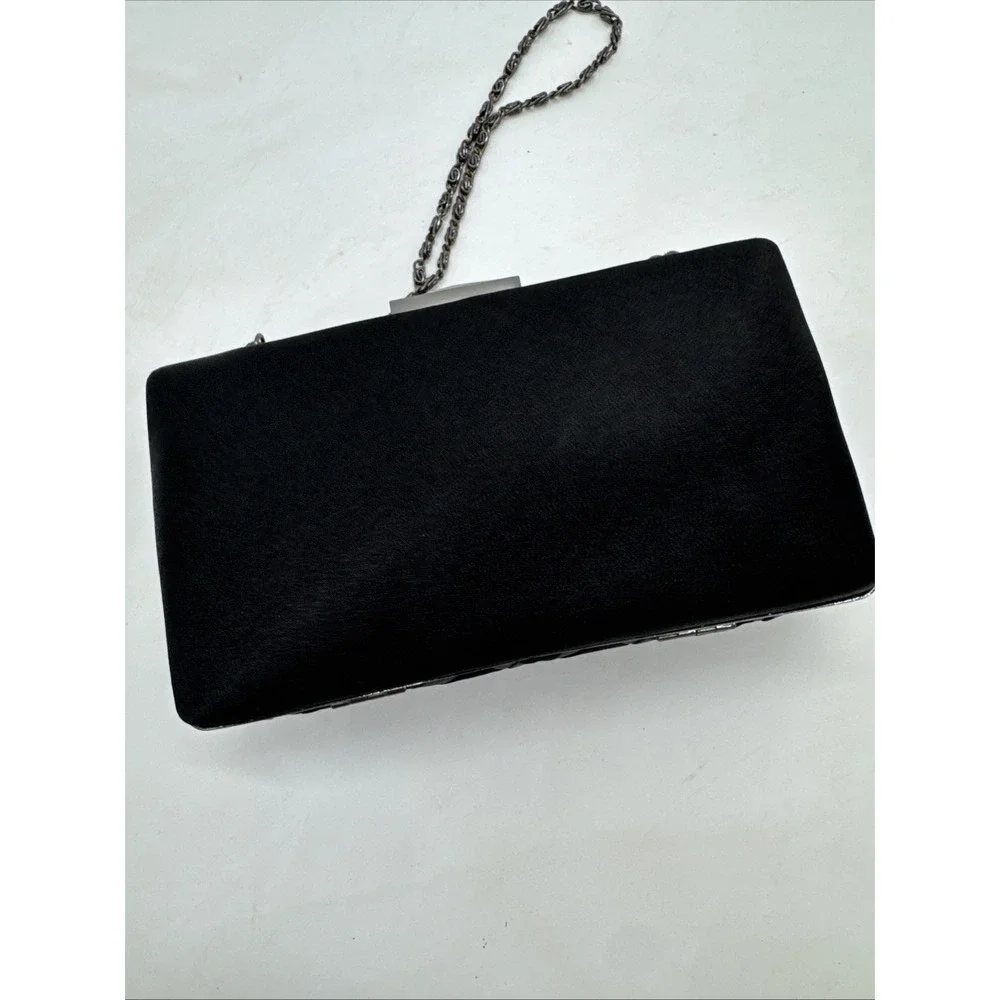 Lulu Townsend Black‎ Gray Evening Purse Chain Strap Fabric Rectangle